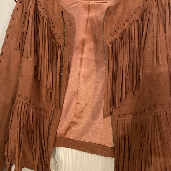 Blush Noir size Large pink suede jacket fringe zip up - Picture 6 of 7